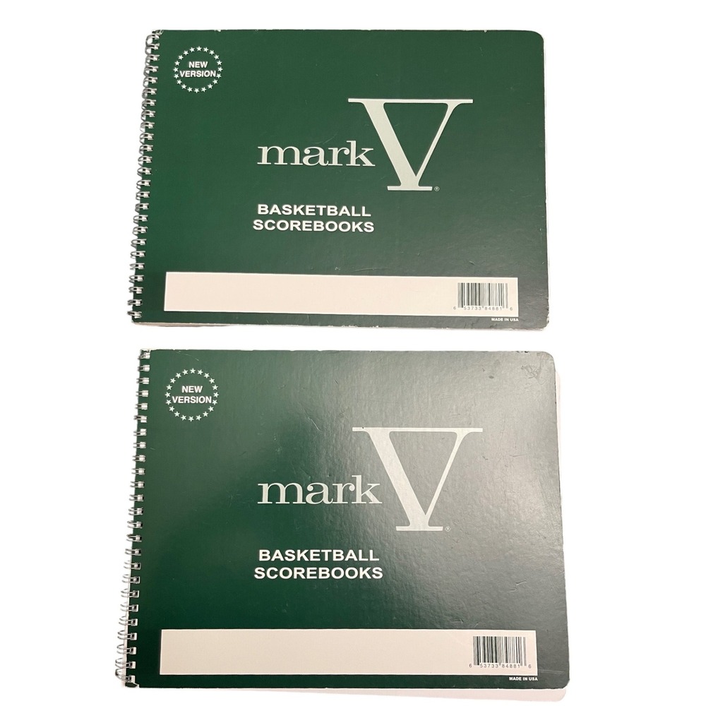 2 Pack Mark V Basketball Scorebooks New Version Green Spiral Bound 30 Games NEW
